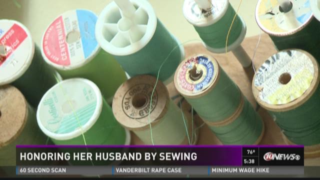 Woman honors husband by sewing